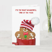 Kerst peperkoek man in rode Mok Feestdagen Kaart (Voorkant)