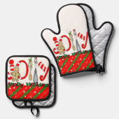 Kerst peperkoek Man Oven Mitt & Pot Houders Ovenwant & Pannenlap Set (Voorkant / Achterkant)