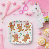 Kerst peperkoek mannen met snoepstokken papieren bordje (Feest)