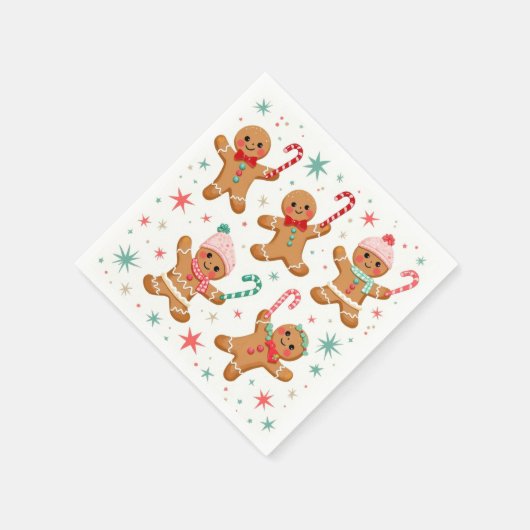 Kerst peperkoek mannen met snoepstokken servet (Hoek)