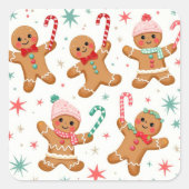 Kerst peperkoek mannen met snoepstokken vierkante sticker (Voorkant)