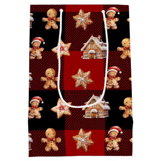 Kerst peperkoek op Buffalo Plaid Medium Cadeauzakje (Achterkant)