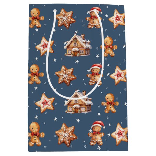 Kerst peperkoek op sterren medium cadeauzakje (Voorkant)