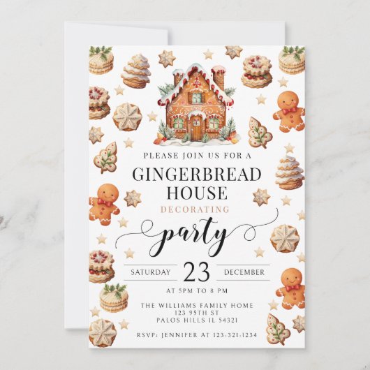 Kerst peperkoek versieren feestuitnodiging kaart (Voorkant)