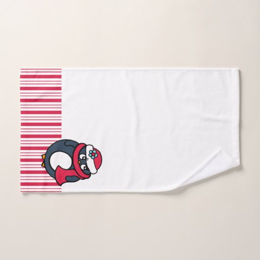Kerst Pepermunt Pinguïn Handdoek Set (Handdoek)