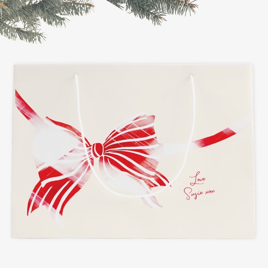 Kerst Pepermunt Plaid Gekoppeld Met Bow Holiday Groot Cadeauzakje