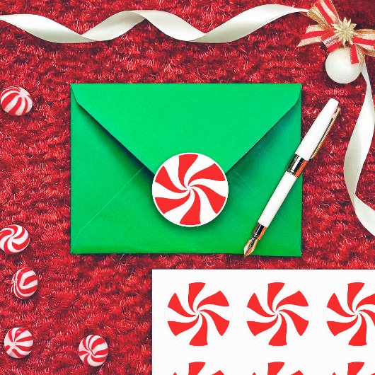 Kerst Pepermunt Snoep Classic Ronde Sticker