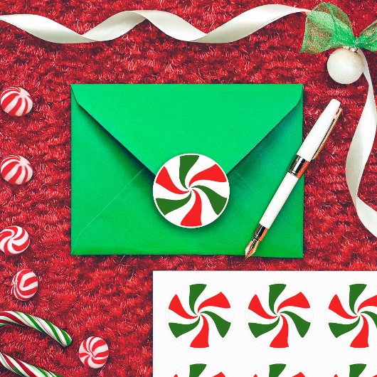 Kerst Pepermunt Snoep Classic Ronde Sticker