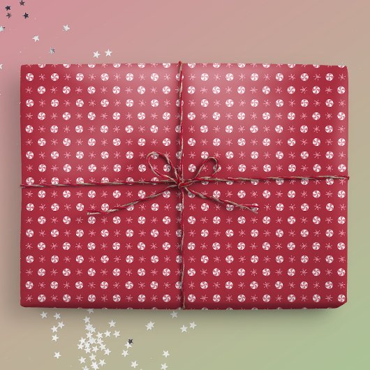 Kerst Pepermunt Snowflake Polka Dot Cadeaupapier