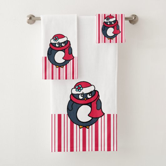 Kerst Peppermint Pinguïn Handdoekenset Bad Handdoek (Insitu)