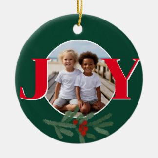 Kerst personaliseren VREUGDE Hulst fotosjabloon Keramisch Ornament