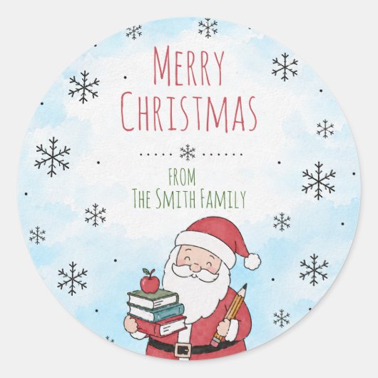Kerst Persoonlijke Kerstman Leraar Ronde Sticker (Voorkant)