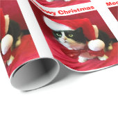 Kerst Perziken de Tuxedo Cat Wrapping Papier (Rol Hoek)