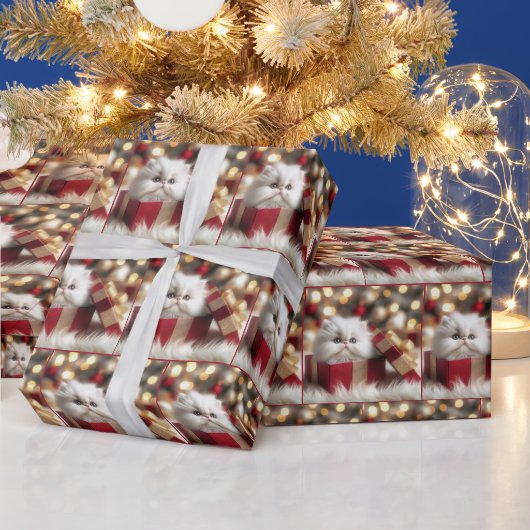 Kerst Perzisch Kitten In Een Cadeaudoos Cadeaupapier (Feestdagen)
