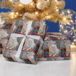 Kerst Perzische Kat in Kerstverlichting verstrikt Cadeaupapier