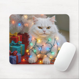 Kerst Perzische Kat in Kerstverlichting verstrikt Muismat