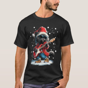 Kerst Perzische Kat Speelt Gitaar Grappige Muzikan T-shirt