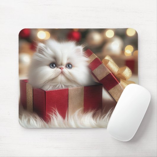 Kerst Perzische kitten in een geschenkdoos Muismat (Met muis)