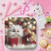 Kerst Perzische kitten in een geschenkdoos Papieren Bordje (Feest)