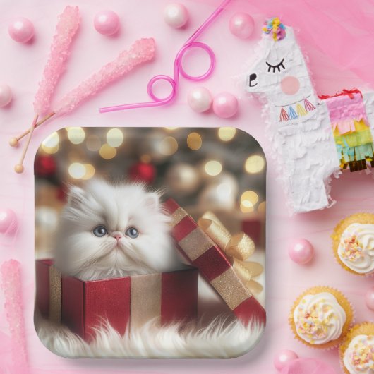 Kerst Perzische kitten in een geschenkdoos Papieren Bordje (Feest)