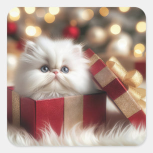 Kerst Perzische kitten in een geschenkdoos Vierkante Sticker