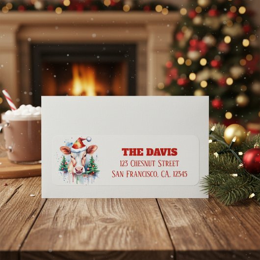 Kerst Pet Feestelijke Koe - Retouradres Etiket