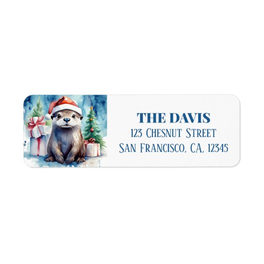 Kerst Pet Feestelijke Otter Etiket (Voorkant)
