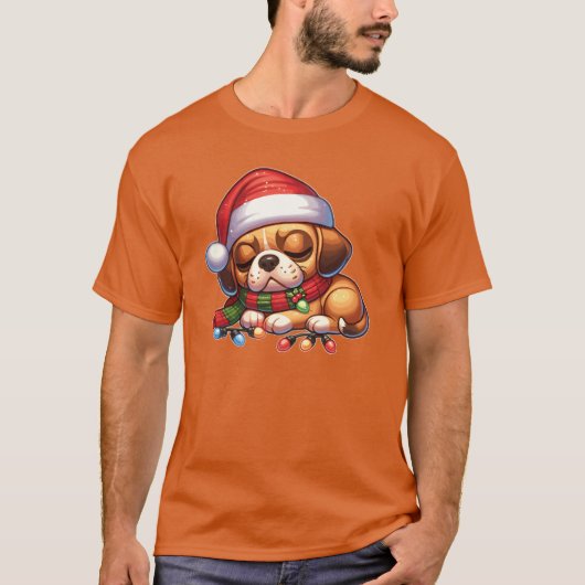 Kerst Pet Kerst Fairy Lights Puggle boy T-shirt (Voorkant)