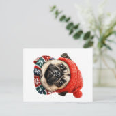 Kerst pet schattige pug feestdagenkaart (Staand voorkant)