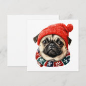 Kerst pet schattige pug feestdagenkaart (Voorkant / Achterkant)