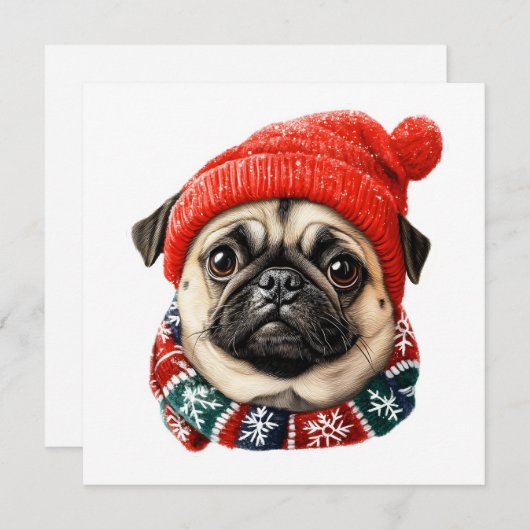 Kerst pet schattige pug feestdagenkaart (Voorkant / Achterkant)