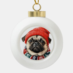 Kerst pet schattige pug keramische bal ornament