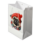 Kerst pet schattige pug medium cadeauzakje (Voorkant Gekanteld)