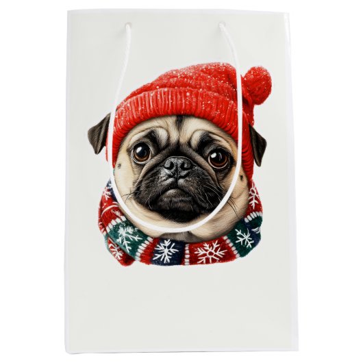Kerst pet schattige pug medium cadeauzakje (Voorkant)