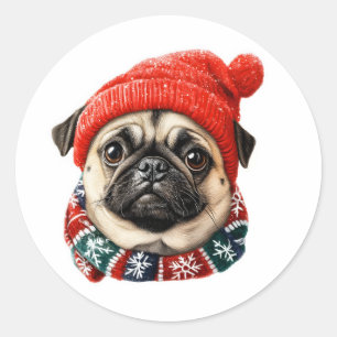 Kerst pet schattige pug ronde sticker
