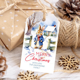 Kerst Peter Rabbit  waterverf Cadeaulabel