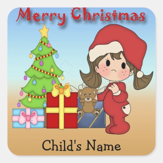 Kerst Peuter Meisje Vierkante Stickers (Voorkant)