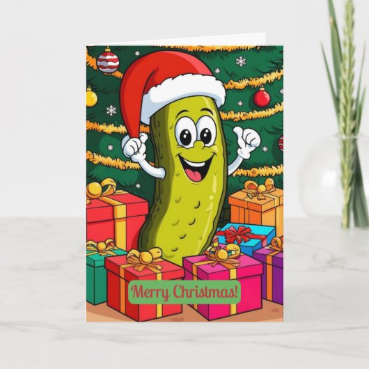 Kerst Pickle Cartoon Karakter Cadeaus Bedankkaart (Voorkant)
