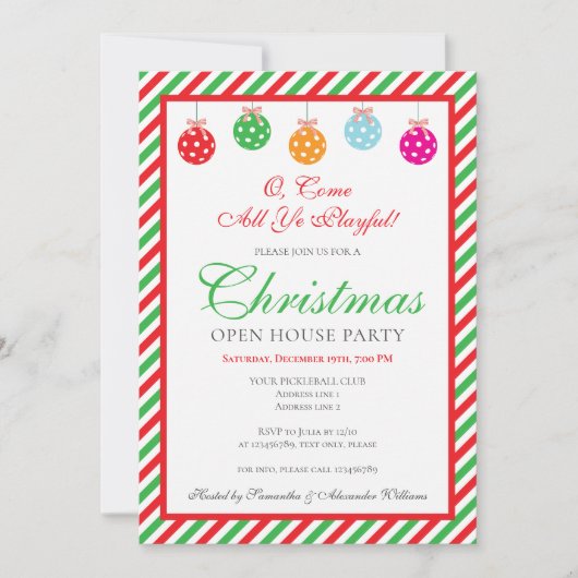 Kerst Pickleball Club Open House Party Kaart (Voorkant)