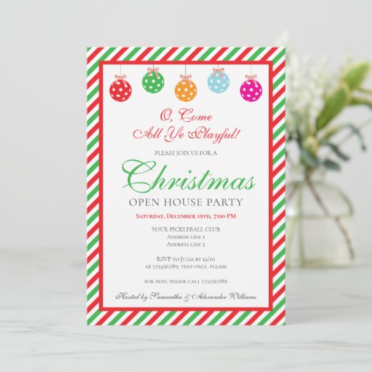 Kerst Pickleball Club Open House Party Kaart (Staand voorkant)