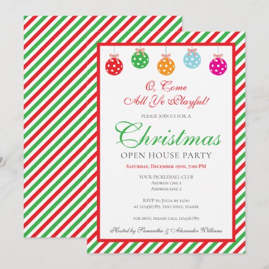 Kerst Pickleball Club Open House Party Kaart (Voorkant / Achterkant)