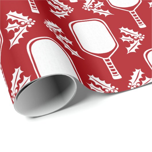 Kerst Pickleball Paddle en Holly in Crimson Cadeaupapier (Rol Hoek)