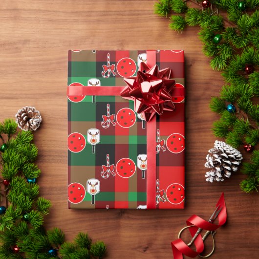 Kerst Pickleball Paddle Vreugde Rood Groen Schotla Cadeaupapier (Feestdagen Geschenken)