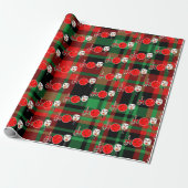 Kerst Pickleball Paddle Vreugde Rood Groen Schotla Cadeaupapier (Uitgerold)
