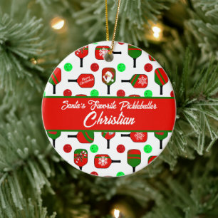 Kerst Pickleball Paddles Feestelijk Rood en Groen Keramisch Ornament