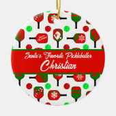 Kerst Pickleball Paddles Feestelijk Rood en Groen Keramisch Ornament (Voorkant)