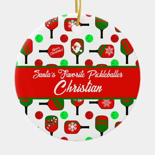 Kerst Pickleball Paddles Feestelijk Rood en Groen Keramisch Ornament (Voorkant)