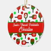 Kerst Pickleball Paddles Feestelijk Rood en Groen Keramisch Ornament (Links)