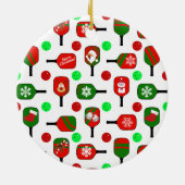 Kerst Pickleball Paddles Feestelijk Rood en Groen Keramisch Ornament (Achterkant)