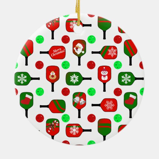 Kerst Pickleball Paddles Feestelijk Rood en Groen Keramisch Ornament (Achterkant)